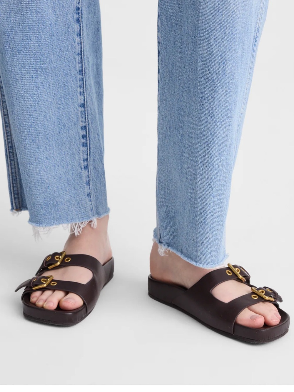 Madewell The Cambrea Double-Strap Sandals - Coffee Bean with Gold Buckles